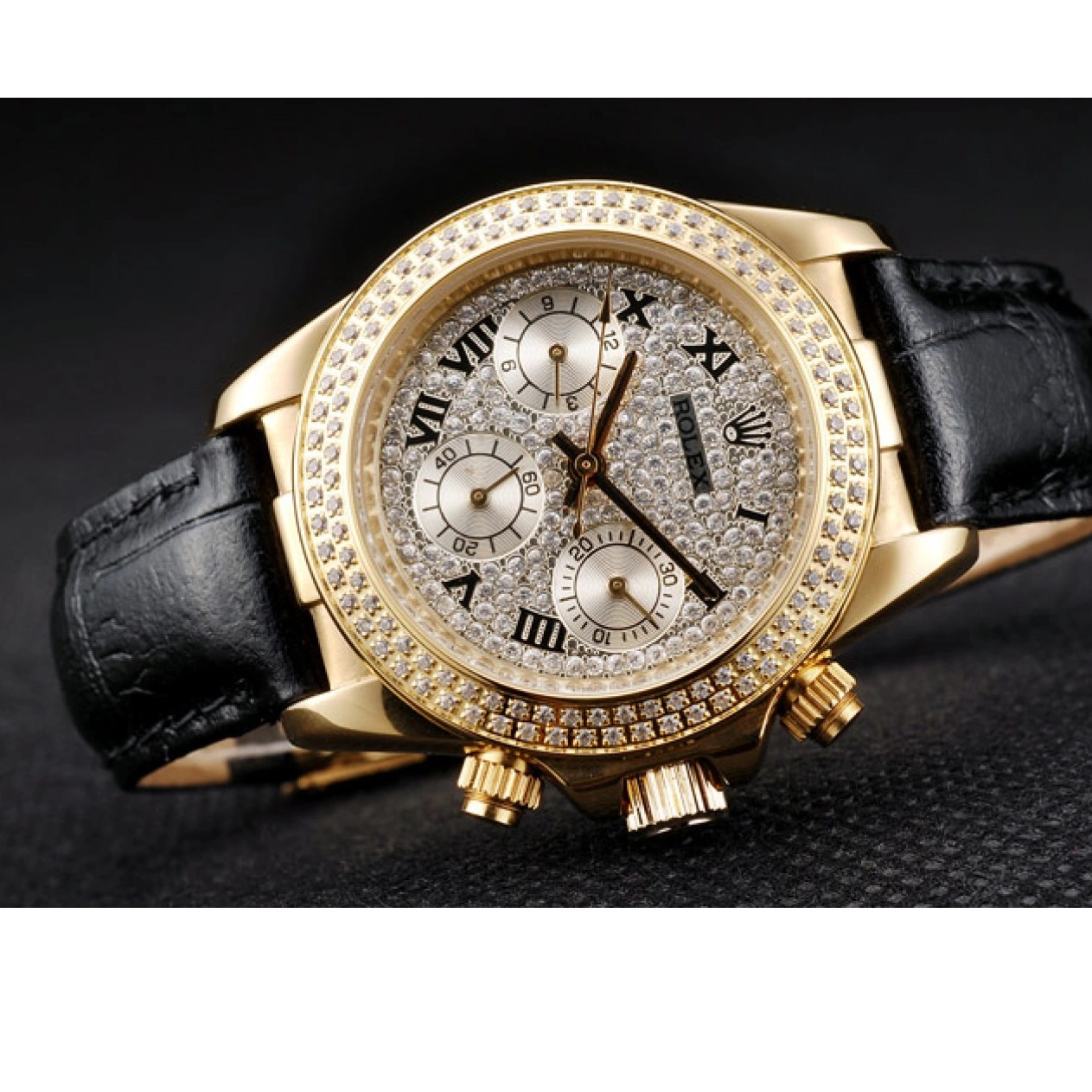 Aaa replica watch Crystal Daytona Rolex Studded Bezel Studded Case Crystal Dial Lady 98238 Gold 0604